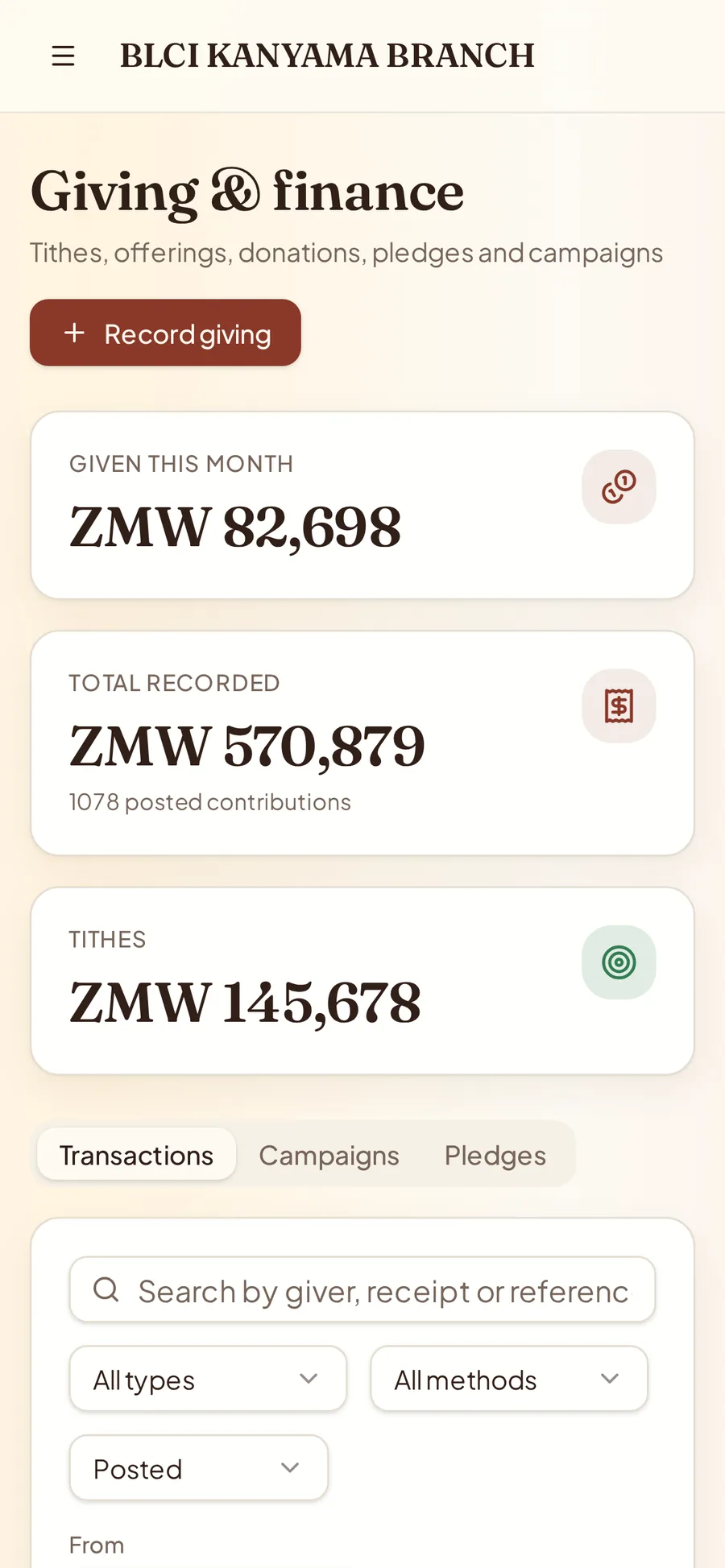 Sheptera giving ledger on a mobile phone