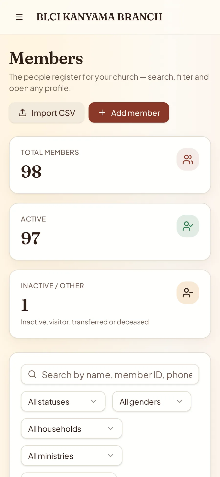 Sheptera members list on a mobile phone